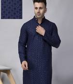 Navy blue rayon viscose sequence embroidered kurta only