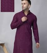Purple rayon viscose sequence embroidered kurta only