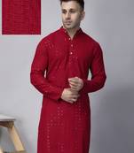 Red rayon viscose sequence embroidered kurta only