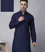 Navy blue rayon viscose sequence embroidered kurta only