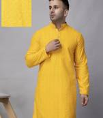 Yellow rayon viscose sequence embroidered kurta only