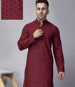 Red rayon viscose sequence embroidered kurta only