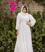 White Georgette Stitched Abaya  without Hijab