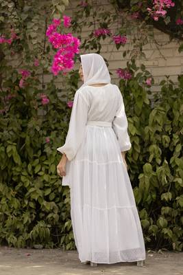 White Georgette Stitched Abaya  without Hijab 4