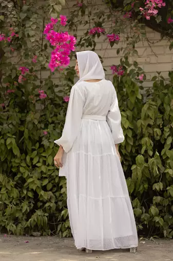 White Georgette Stitched Abaya  without Hijab