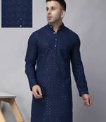 Navyblue rayon viscose sequence embroidered kurta only
