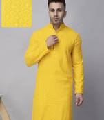 Yellow rayon viscose sequence embroidered kurta only