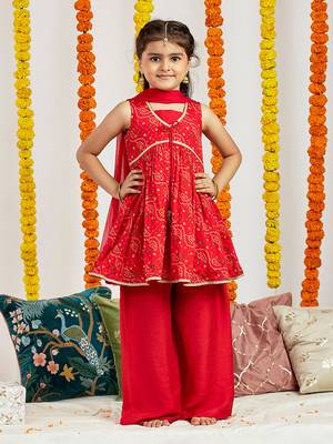  girls' red kurta palazzo set 1