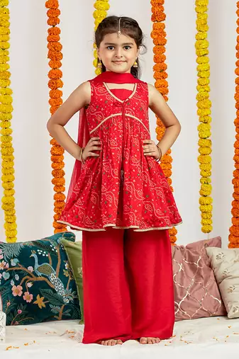  girls' red kurta palazzo set
