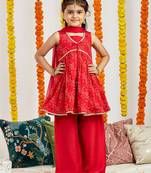  girls' red kurta palazzo set