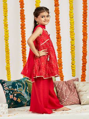  girls' red kurta palazzo set 3