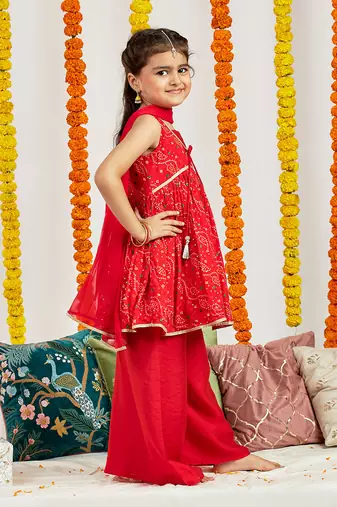  girls' red kurta palazzo set
