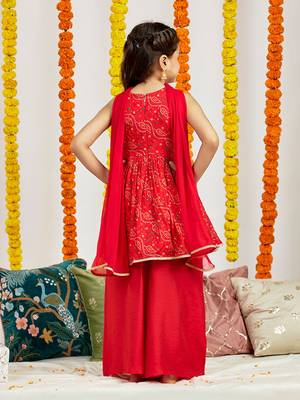  girls' red kurta palazzo set 4