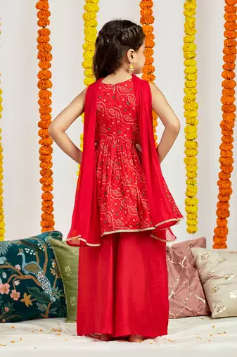  girls' red kurta palazzo set