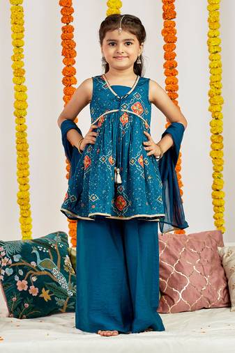  girls' turquoise blue kurta palazzo set