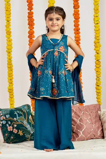  girls' turquoise blue kurta palazzo set
