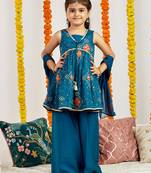 girls' turquoise blue kurta palazzo set