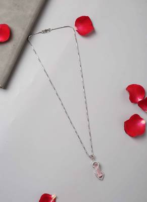 Silver Alloy American Diamond Pink Stone Necklace 4