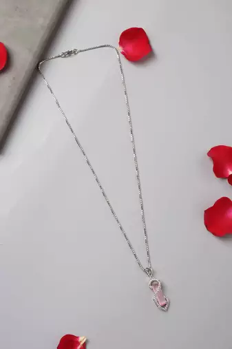 Silver Alloy American Diamond Pink Stone Necklace