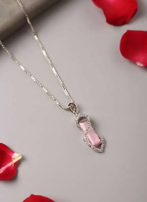 Silver Alloy American Diamond Pink Stone Necklace 5