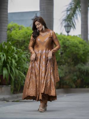 CHIKU CHINON SILK PARTY WEAR SILK EMBODERY SALWAR SUIT  3
