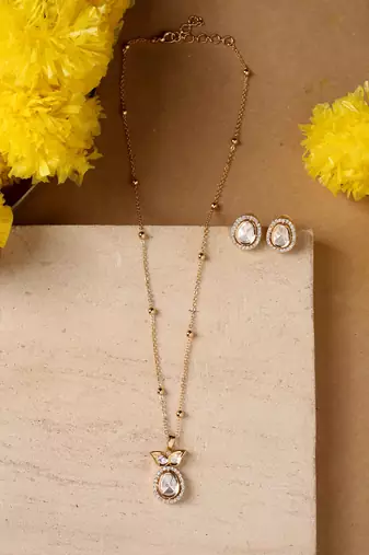 Single Stone Necklace Set With Earrings