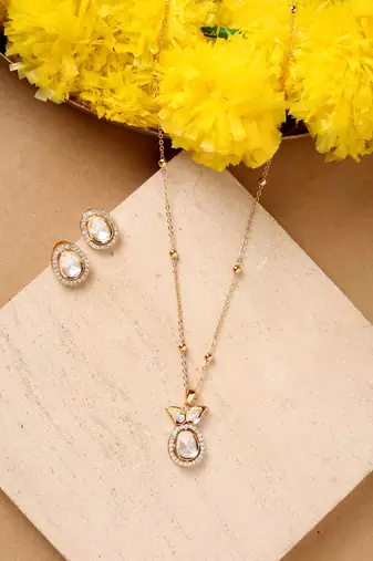 Single Stone Necklace Set With Earrings