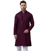 Maroon rayon embroidered kurta
