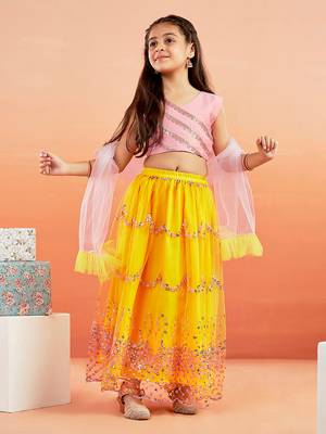  girls' pink and yellow lehenga set 1