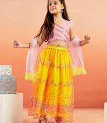  girls' pink and yellow lehenga set