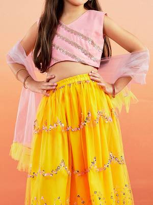  girls' pink and yellow lehenga set 3