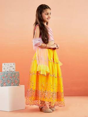  girls' pink and yellow lehenga set 5