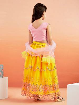  girls' pink and yellow lehenga set 6