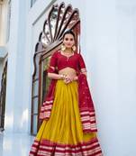 Yellow Chanderi With Zari Weaving Border semi Stitched Lehenga choli