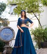 Blue Georgette With Sequins and Thread Embroidery Work Unstitched Lehenga Choli