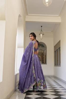 Lavender Gold Crush Sequins and Thread Embroidery Work Lehenga set with choli and dupatta 2