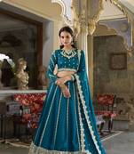 Firozi Vichitra Silk Sequins and Thread Embroidery Semi Stitched Lehenga choli
