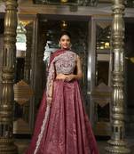 Rust Gold Crush Sequins and Thread Embroidery Work Lehenga set with choli and dupatta