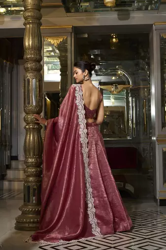 Rust Gold Crush Sequins and Thread Embroidery Work Lehenga set with choli and dupatta