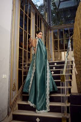 Teal Gold Crush Sequins and Thread Embroidery Work Lehenga set with choli and dupatta 2