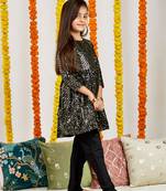 girls' black sequence kurta set