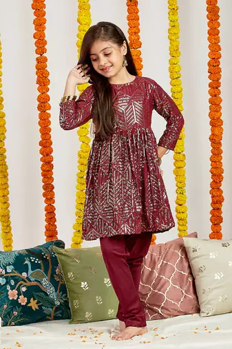  girls' maroon kurta set