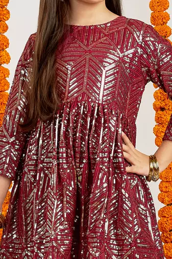  girls' maroon kurta set