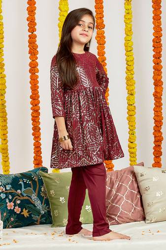  girls' maroon kurta set