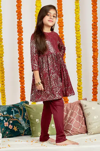  girls' maroon kurta set