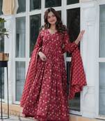 Summer wear best soft fabric pure cotton printed anarkali kurta pant with dupatta set