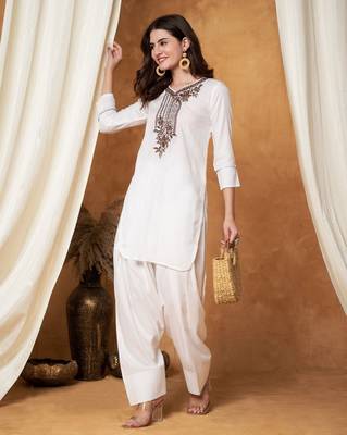 Multicolor white chikankari kurti  with farshi salwar 1