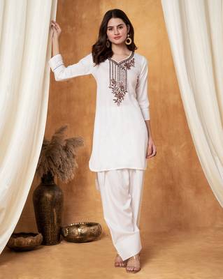 Multicolor white chikankari kurti  with farshi salwar 4