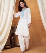 Blue chikankari white kurti with farshi salwar