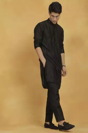  black viscose kurta and pyjama set